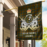 Custom Name Clan Brisbane Tartan Garden Flag with Clan Crest and the Golden Sword of Courageous Legacy HS48